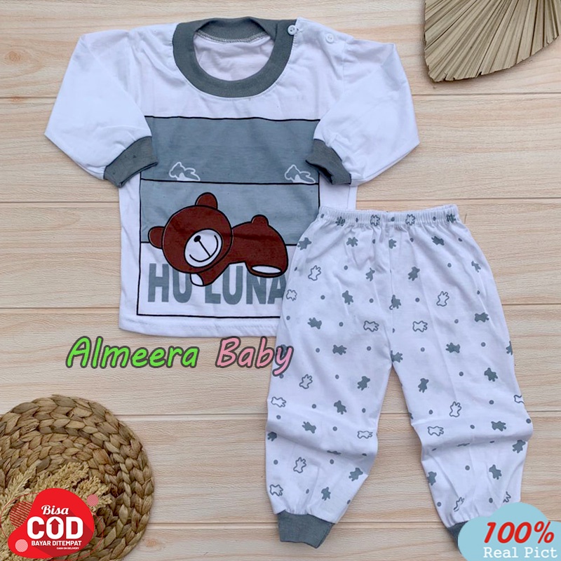 Setelan Baju Bayi Laki Perempuan Usia 3-12 Bulan Motif Sleep Bear Almeera Baby and Kids