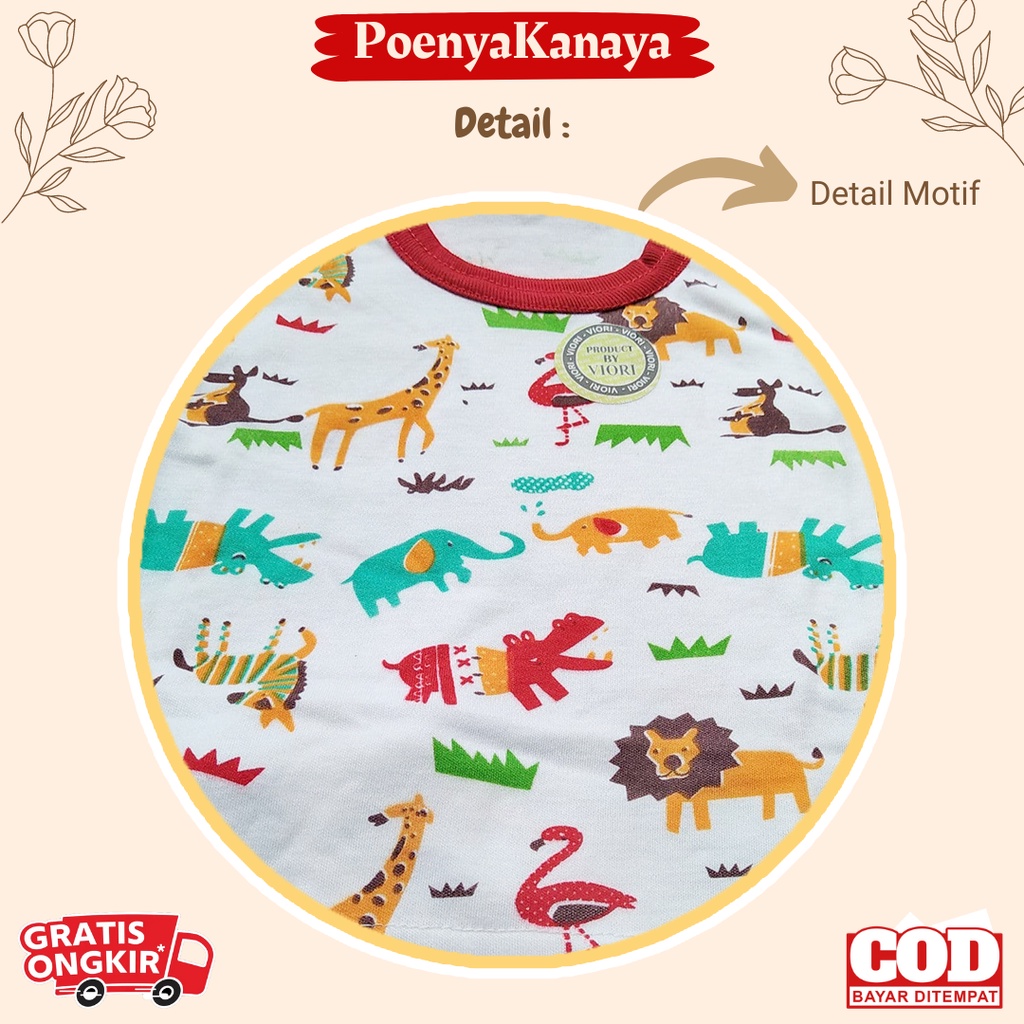 Setelan Baju Bayi Piyama Bayi Panjang SAFARI PUTIH FULL PRINT Viori Size 6-18 Bulan SPY27