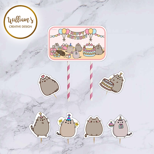Hiasan Kue Cake Topper Birthday PUSHEEN CAT Isi 7