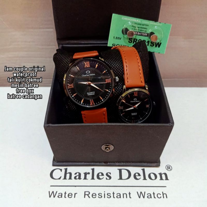 Jam couple charles delon water resistance original harga sepasang free box + batree cadangan SALE !!