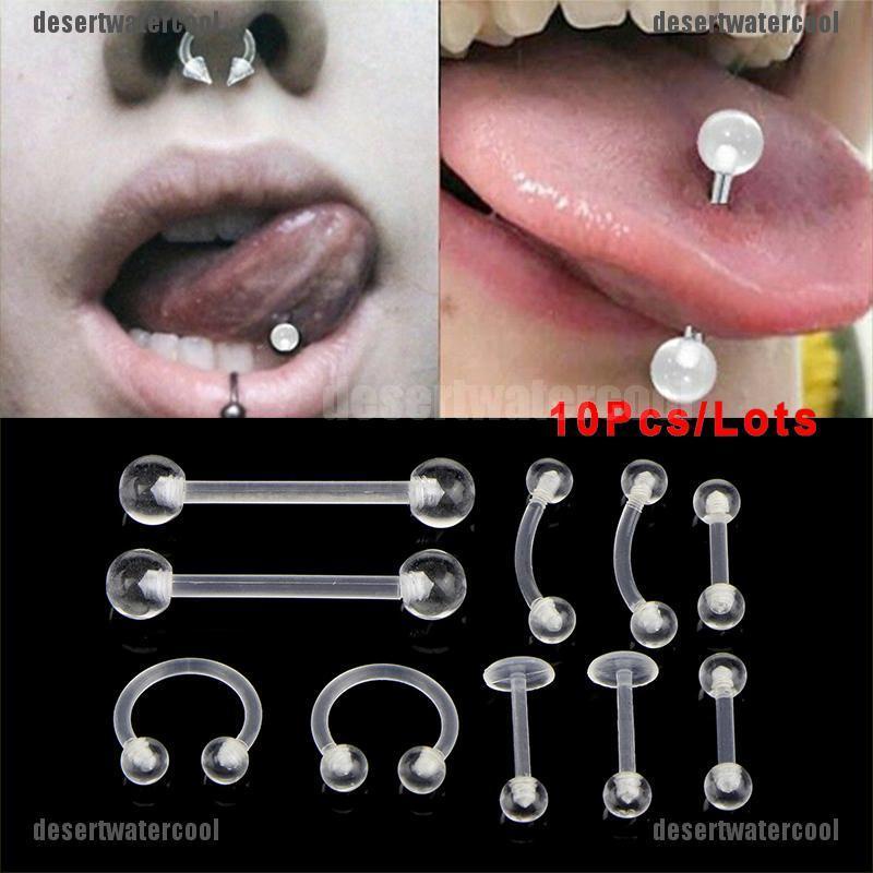 10pcs / Set Cincin Tindik Alis Perut Lidah Bentuk Barbel Bahan Akrilik Transparan