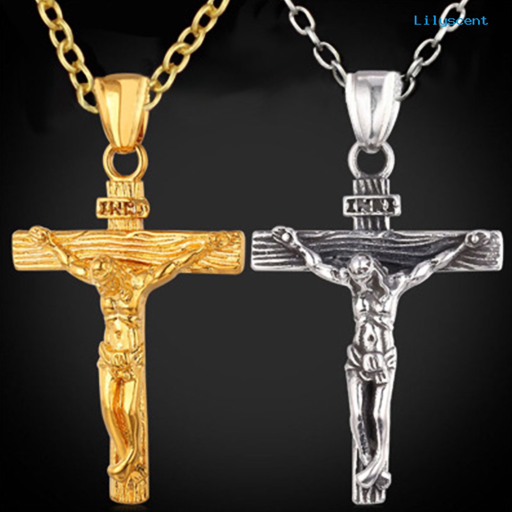 Kalung Liontin Salib Yesus Bahan Stainless Steel Anti Karat Untuk Pria