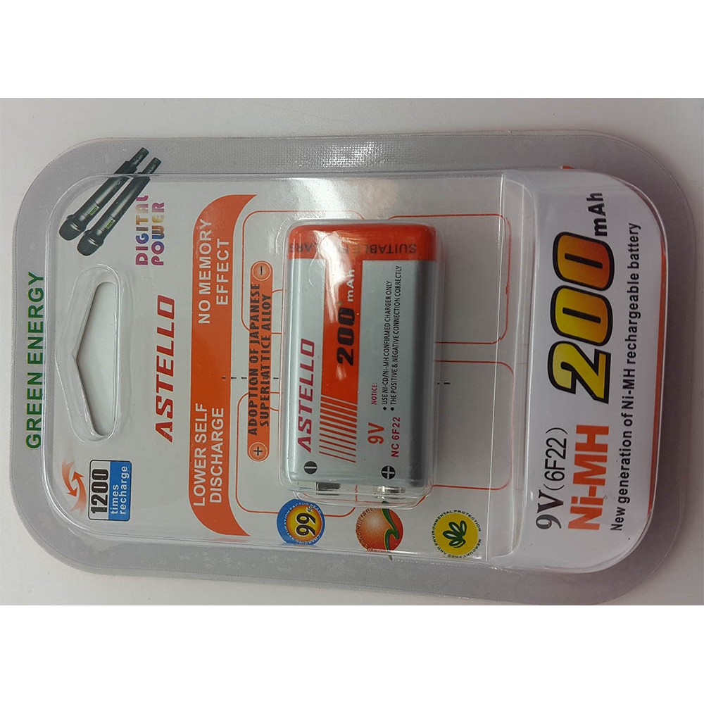 ASTELLO Baterai isi ulang (rechargeable battery) NiMH 200mAh 9v