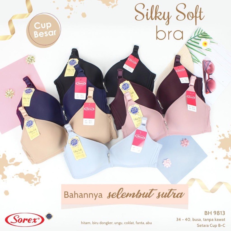 BH BRA SOREX 9813 BESAR CUP BC TANPA KAWAT SILKY SOFT BRA UK 34-40
