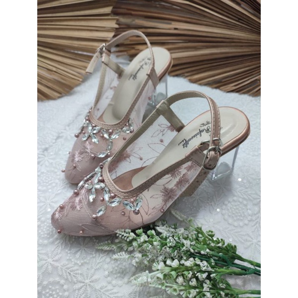 sepatu rafaizoutfit model myclarisa rosegold tinggi 7cm kaca