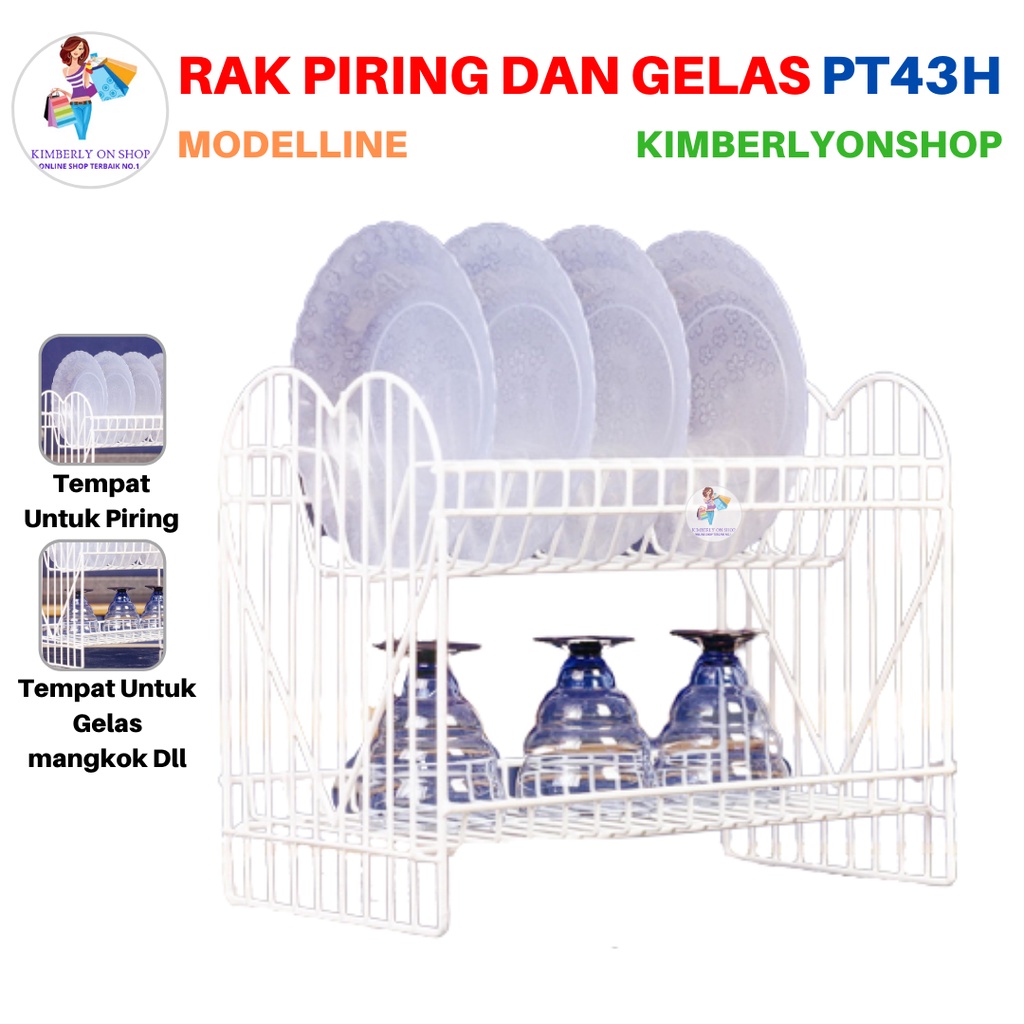 Rak Piring dan Gelas Dapur Susun 2 Serbaguna PT43H Modelline + Tatakan