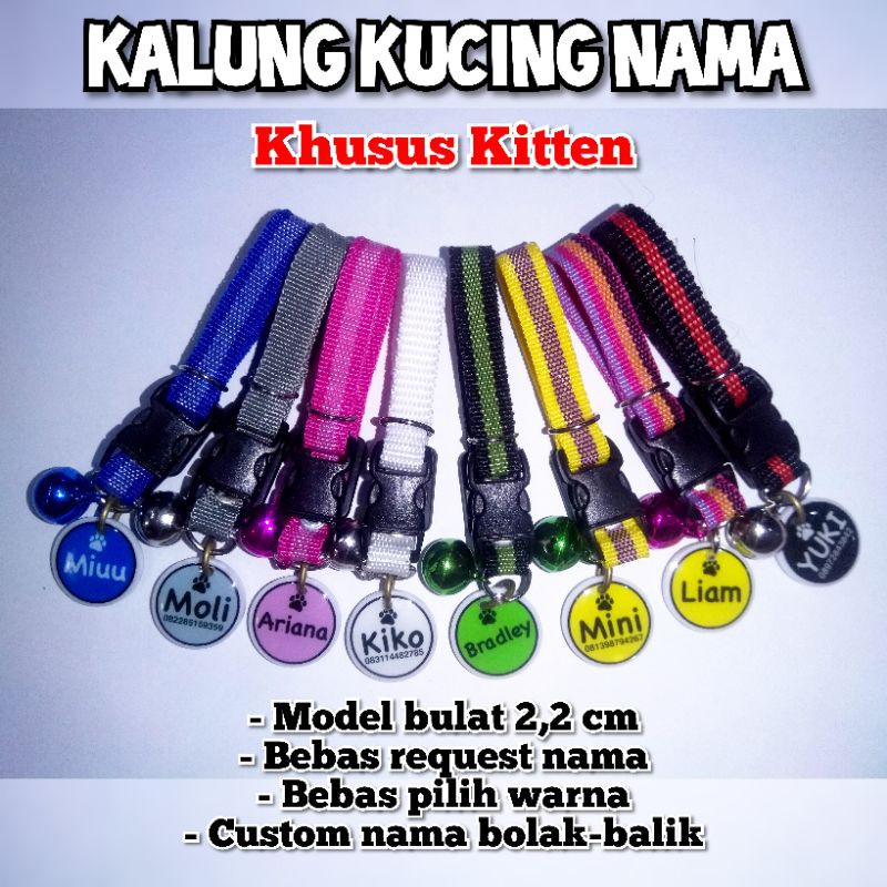 KALUNG KUCING NAMA CUSTOM BULAT KITTEN - MULAI UMUR 2 BULAN HINGGA DEWASA