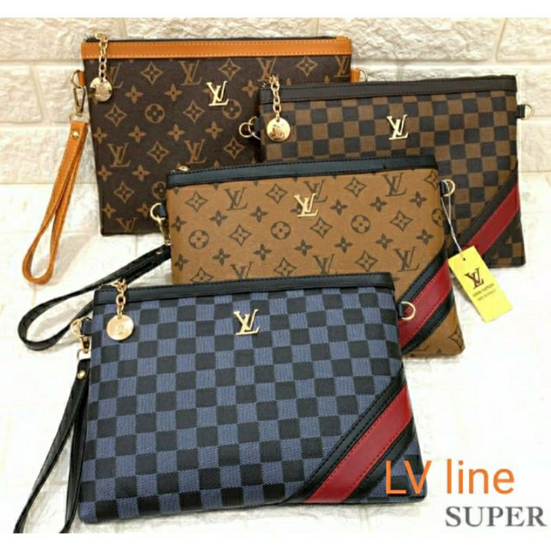 TAS CLUTCH IMPORT LV LINE DOUBLE STRAP SUPER PREMIUM