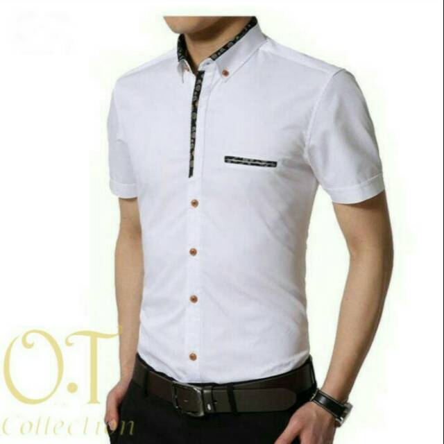 Baju Kemeja Pria Lengan Pendek Polos Kerja- Putih
