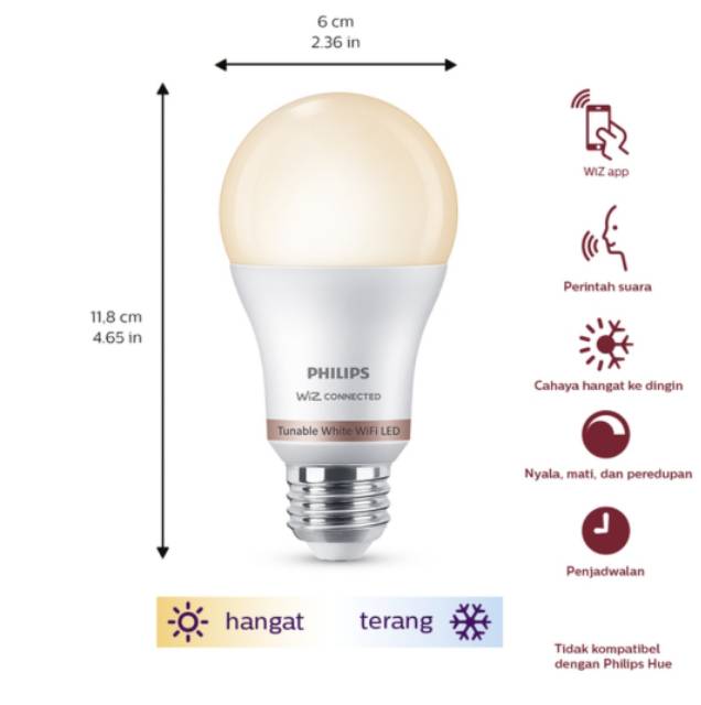 Lampu LED WiFi PHILIPS 9W Original Putih Lampu Smart Wifi Tunable