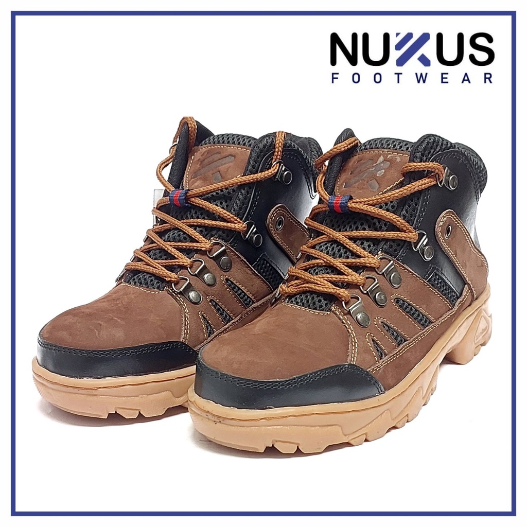 Nukus Footwear Sepatu Safety Shoes Boots High Pria Tali Kulit Sapi Asli Coklat Hitam - BCH 01