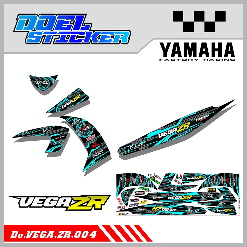 Sticker Striping VEGA ZR List Variasi Hologram , Crome Desain FOX Racing Doel 004