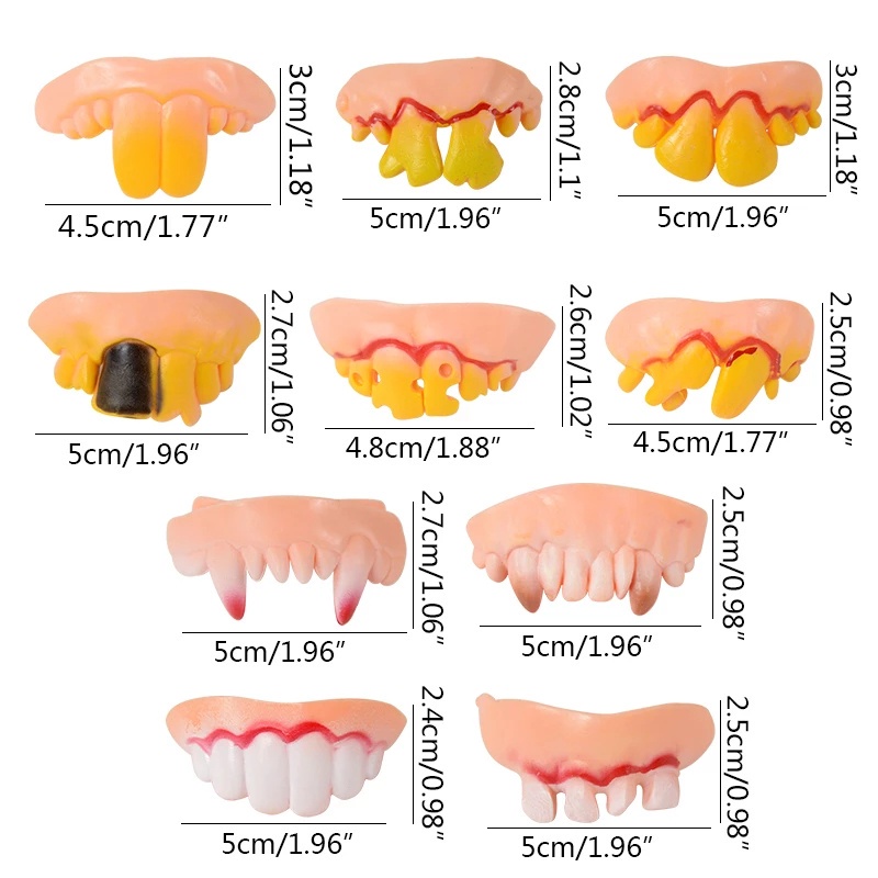 10pcs / Set Gigi Palsu Vampire Bahan Karet Untuk Properti Pesta Halloween