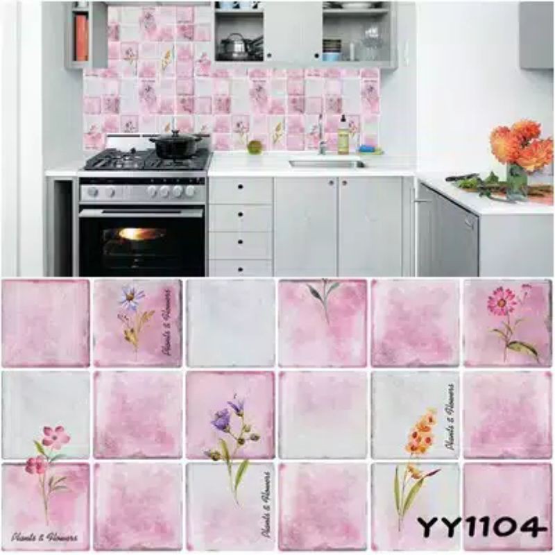 wallpaper dapur pink bunga45 cm x5 meter