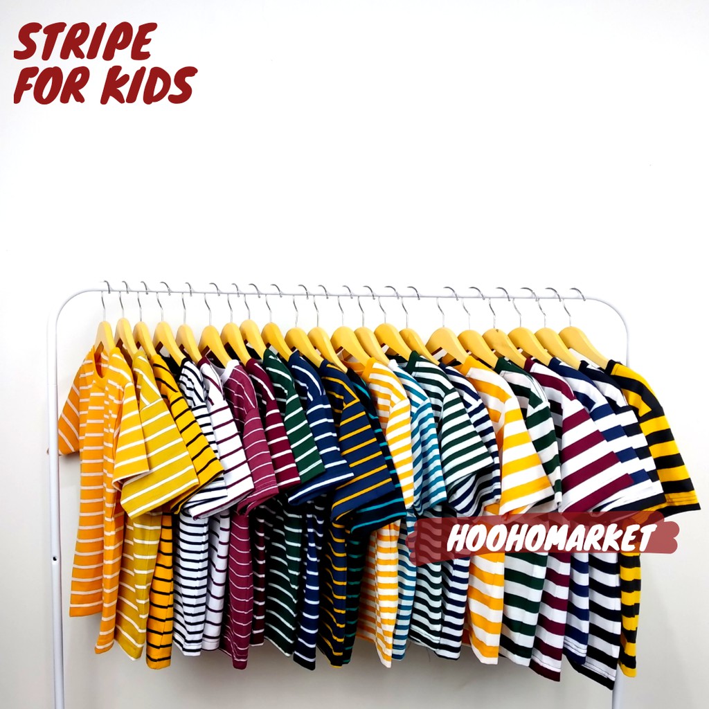 8 thn - Kaos Stripe Anak Cotton CVC Rayon 30S Pendek Pria