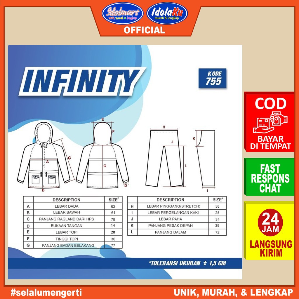 IDOLAKU Jas Hujan Jaket Celana plevia Infinity 755 Pria/Wanita - Plevia Semarang