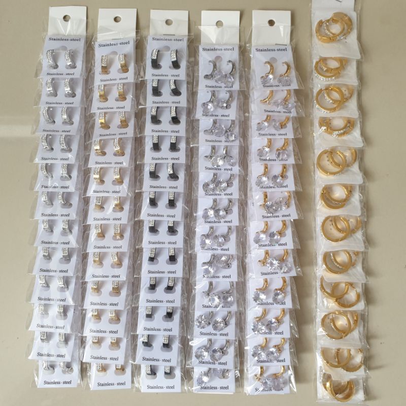 Anting Premium Permata Titanium Tindik 12pasang Kulakan Grosir