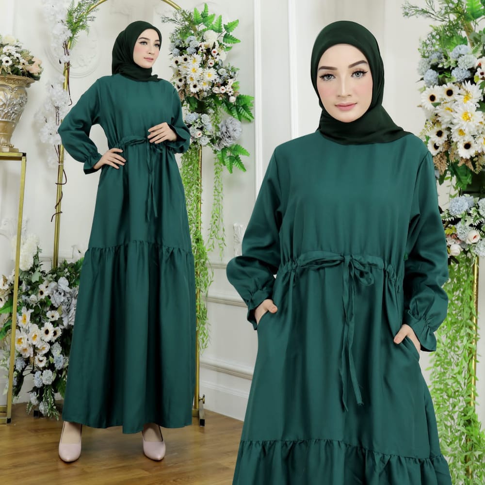 HOPYLOVY - Maxi Dress Wanita Model Serut Thalia