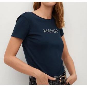 Baju MANGO Logo Organic Cotton T-Shirt Black Original