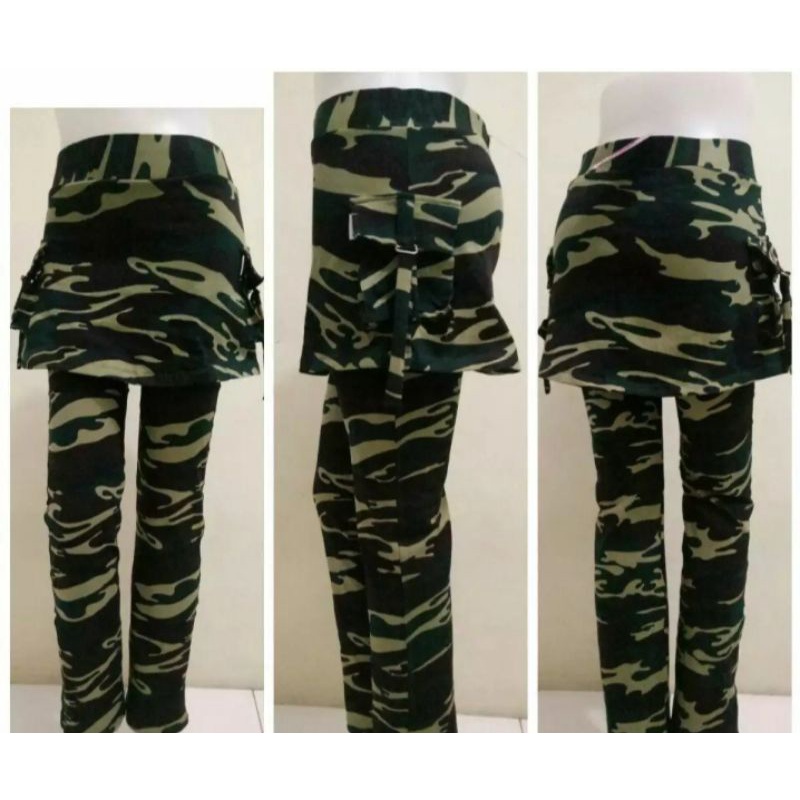 celana senam rok cargo army loreng