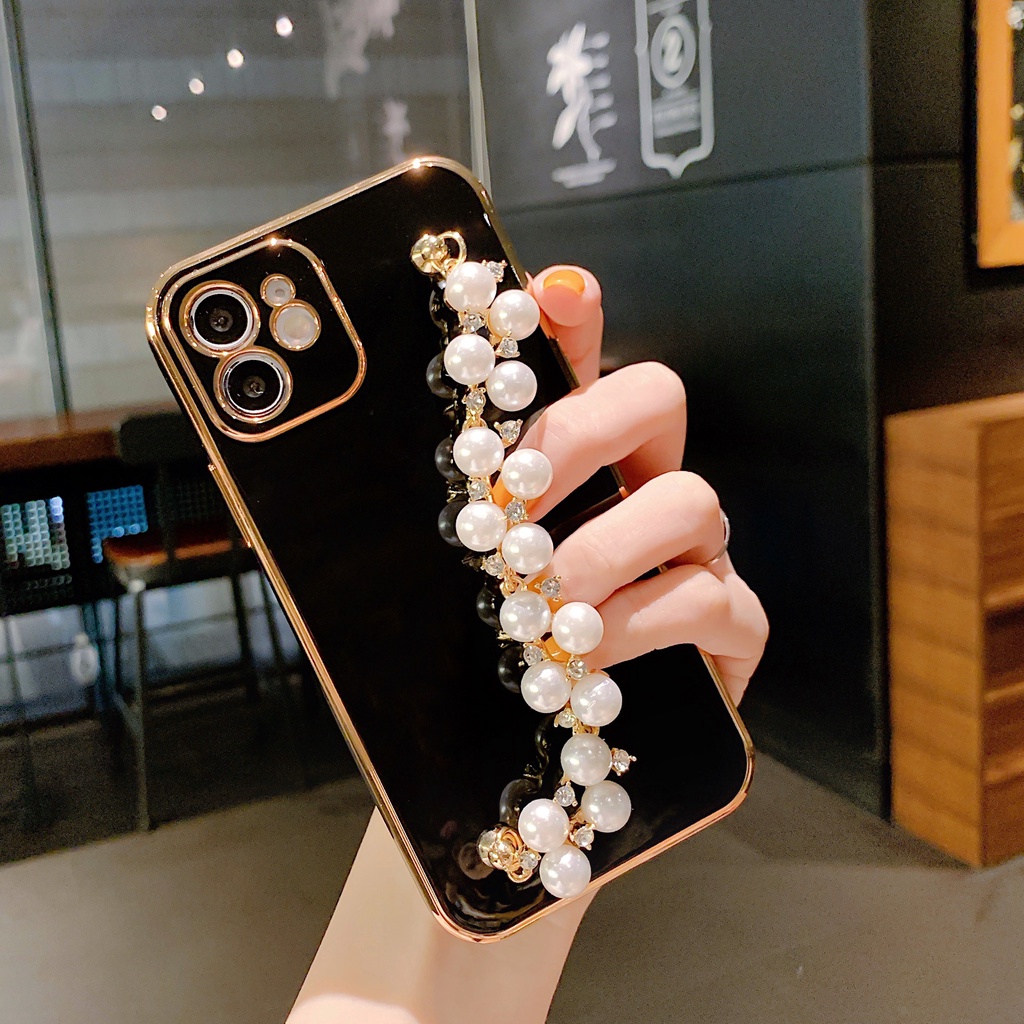 Soft Case Dengan Gelang Mutiara Anti Jatuh Untuk Iphone 12 Pro Max 12mini 11pro Max Xs Max Xr 7 / 8 / Se 7plus / 8plus