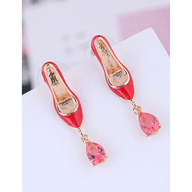 LRC Anting Tusuk Fashion Red High Heel Earrings A57979