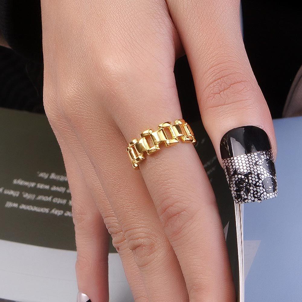 Agustina Wanita Pembukaan Cincin 4Pcs/set Punk Irregular Geometris Kepribadian Temperamen Rantai