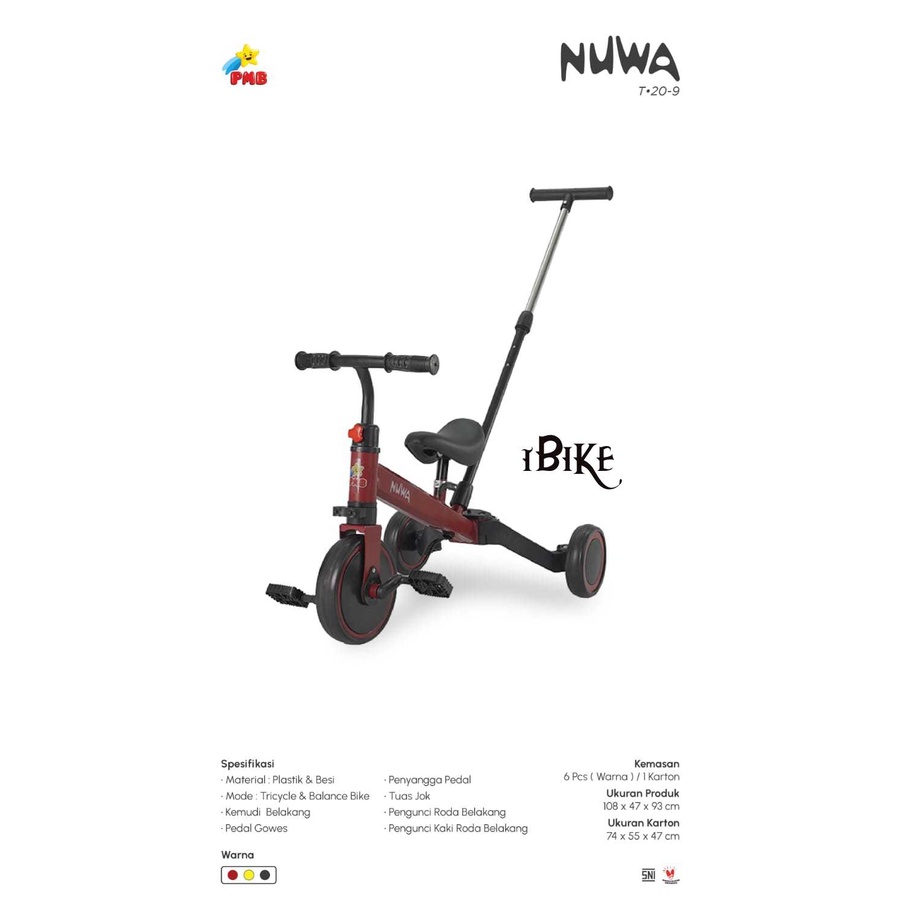 Sepeda Anak Roda Tiga Tricycle NUWA Seri T20-9 (PUSHBIKE)