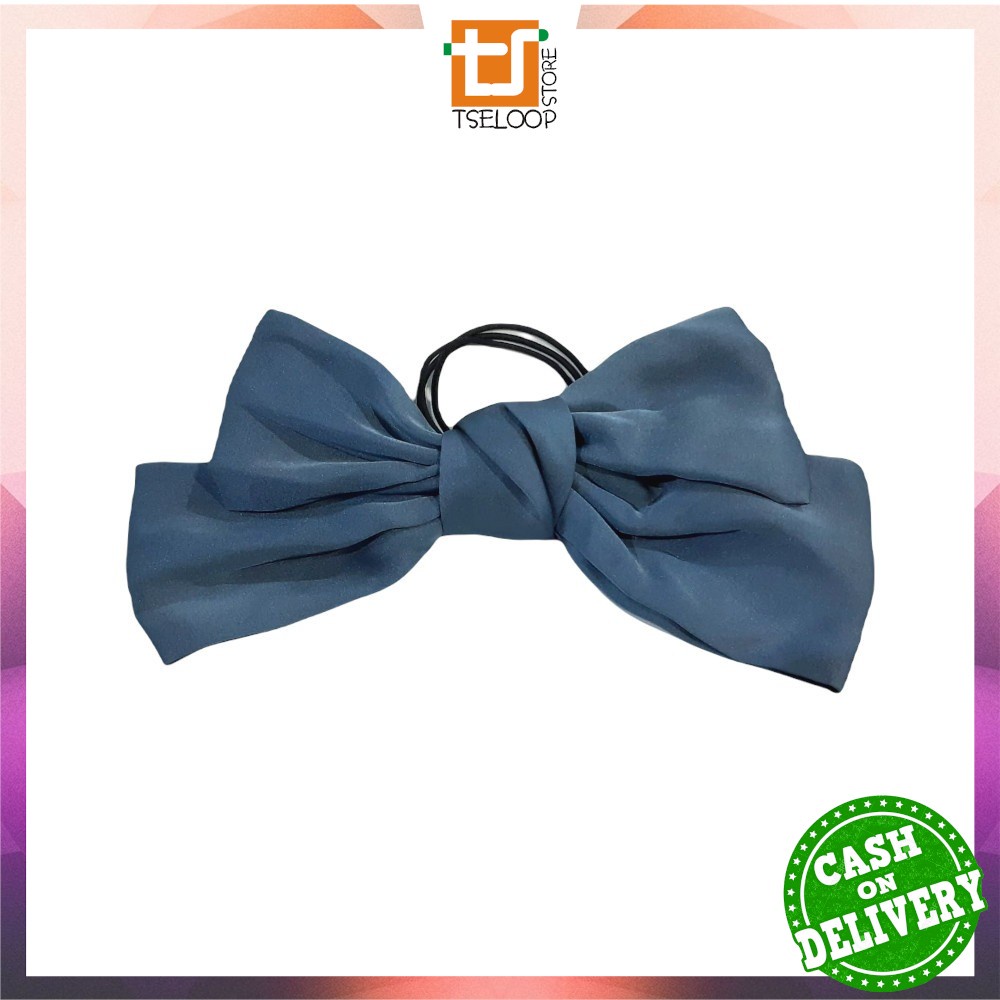 OFM-C160 Ikat Rambut Pita Besar Kuncir Rambut Hairband Aksesoris Wanita Kunciran Rambut Korea Style-PITA BIRU ABU