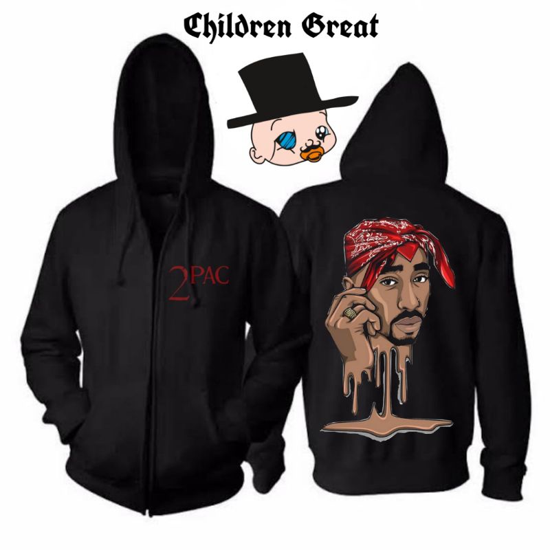 Jaket Hoodie TUPAC SHAKUR zipper rapper 2pac dewasa tee jacket hitam polos sweater sweatShirt katun 