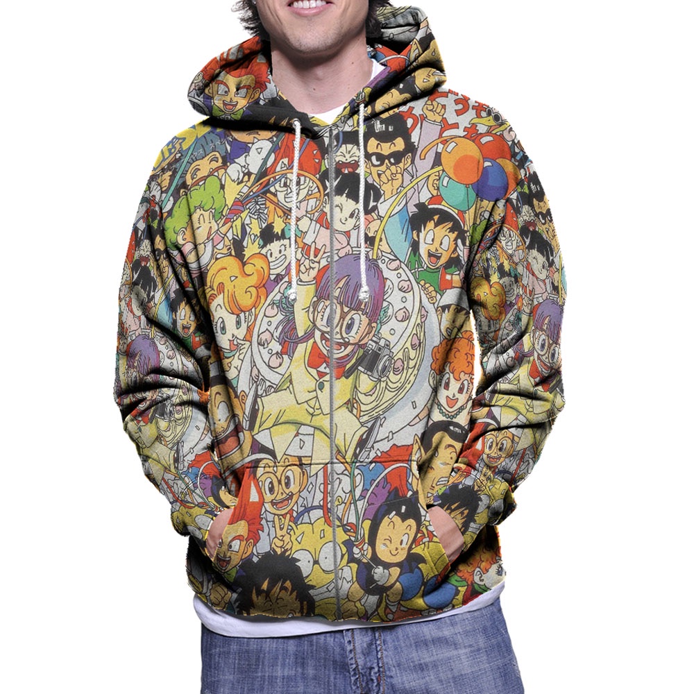 Jaket Hoodie Dr. Slump Manga Series Hoodie Zipper (Ritsleting) Hoodie Fullprint Bahan Polyester Jers