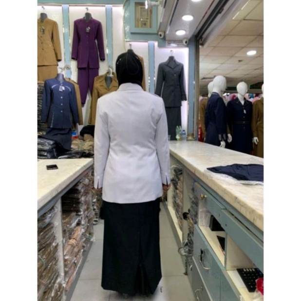 Seragam Dinas Putih Wanita / Blazer Kerja Putih / Baju dinas hitam Putih rok span / Seragam Hitam Putih Wanita / Baju dinas hitam Putih / Baju PNS hitam Putih / Baju ASN hitam Putih
