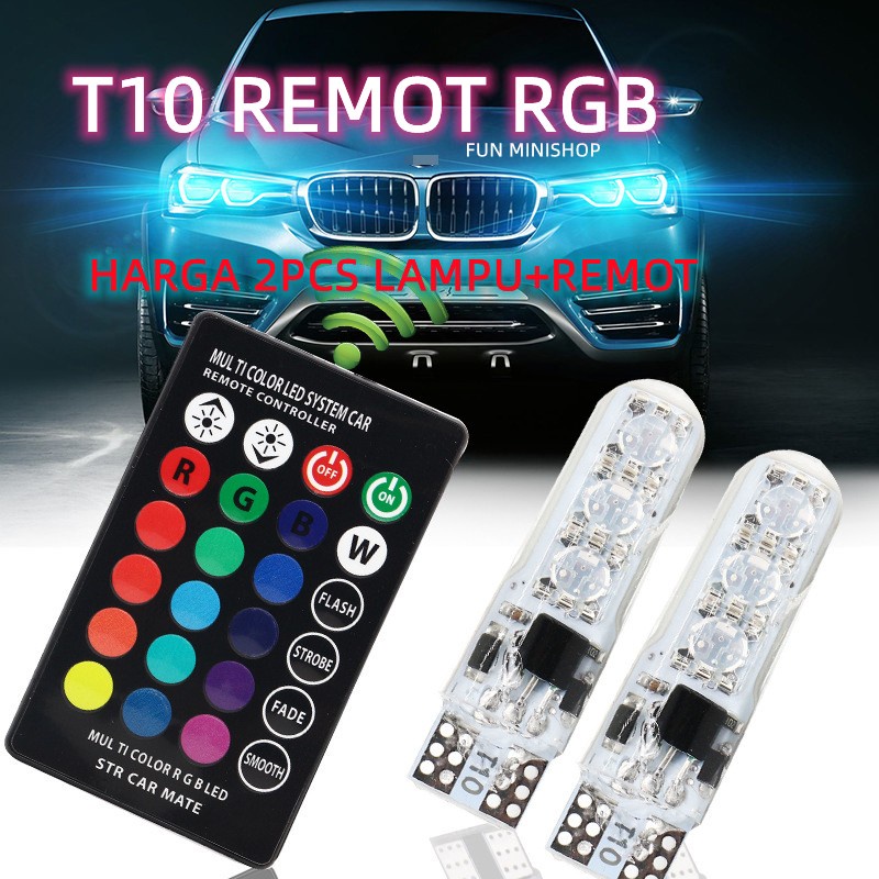 Lampu LED T10 T 10 RGB Lampu Senja Mobil Motor Dengan Remote 2Pcs