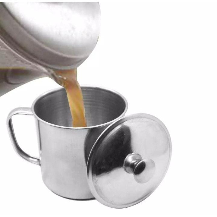 Gelas Kopi Stainless + Tutup - Gelas Mug Cangkir Peralatan Minum Kopi Dan Teh Tahan Panas