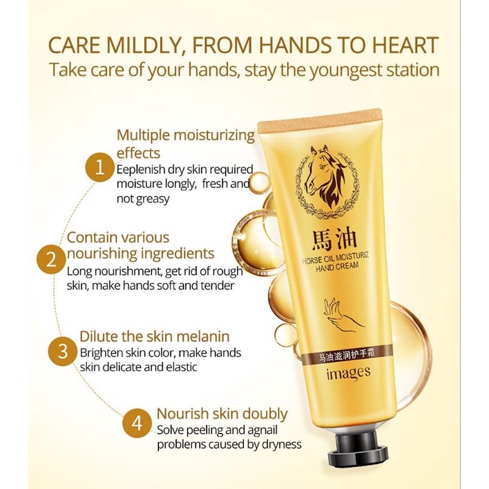 Images Horse Oil Moisturiz Hand Cream - Krim Pelembab Kulit Tangan dan Kaki Kering Kasar dan Tumit Pecah-Pecah