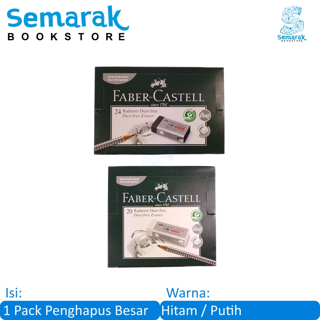 

Faber Castell Eraser Dust-Free Penghapus Besar - Putih / Hitam [1 Pack]