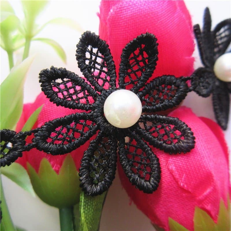 Fabric Embroidered Lace - Pearl Flower Chain Dia.4cm (10pcs)