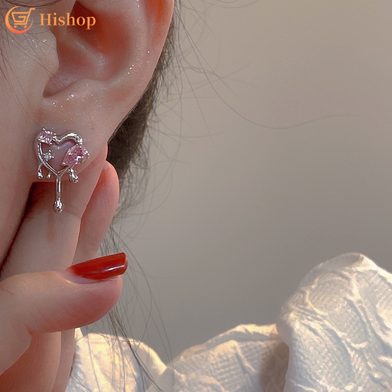 Anting Kristal Bentuk Hati Water Drop Warna Silver Untuk Wanita