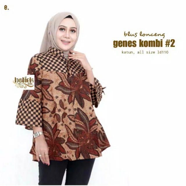 Blus Lonceng Genes Kombi #2 Busana Atasan Batik Wanita Cantik Modern Casual Formal Katun Premium-e.