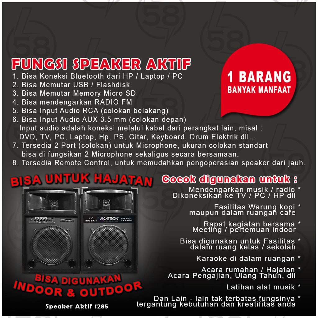 SPEAKER AKTIF 12 INCH INCHI SUBWOOFER + BLUETOOTH DAPAT 2 BOX AKATRON 1285 LEBIH OK DARI POLYTRON PMA-1