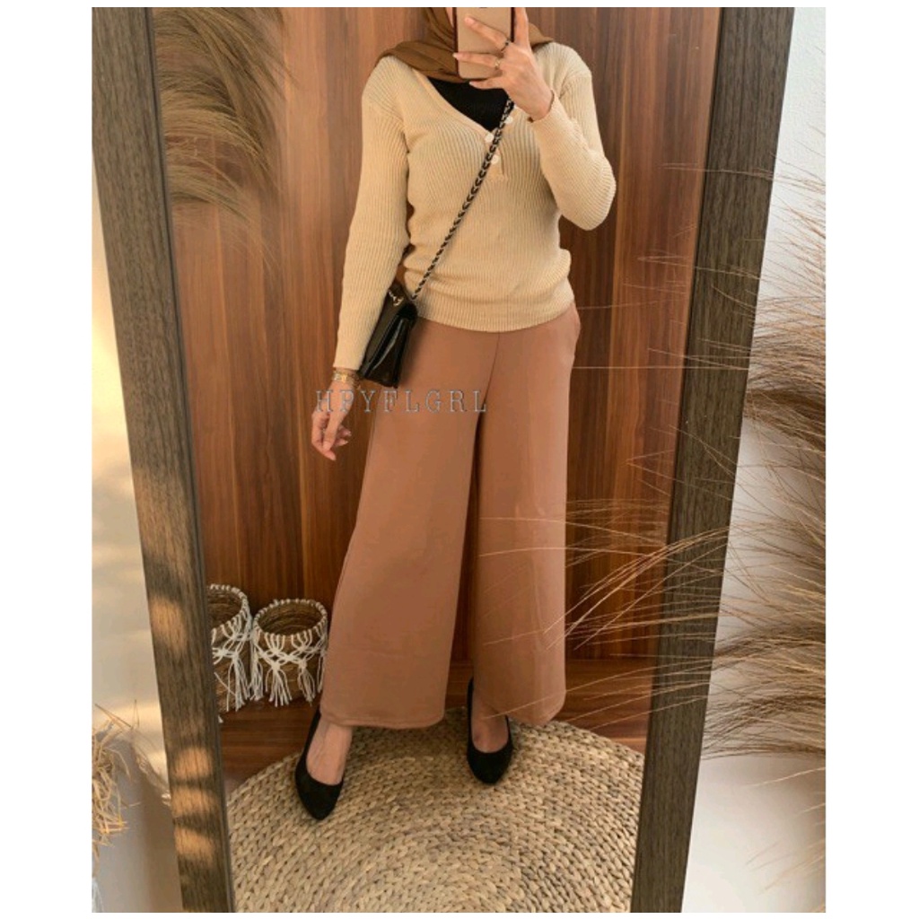 Celana Kulot Panjang Polos | Kulot Premium Hits Selebgram Fashion Syariah Muslimah Bahan Crepe Tebal  | Leony Kulot Premium Best Seller-3