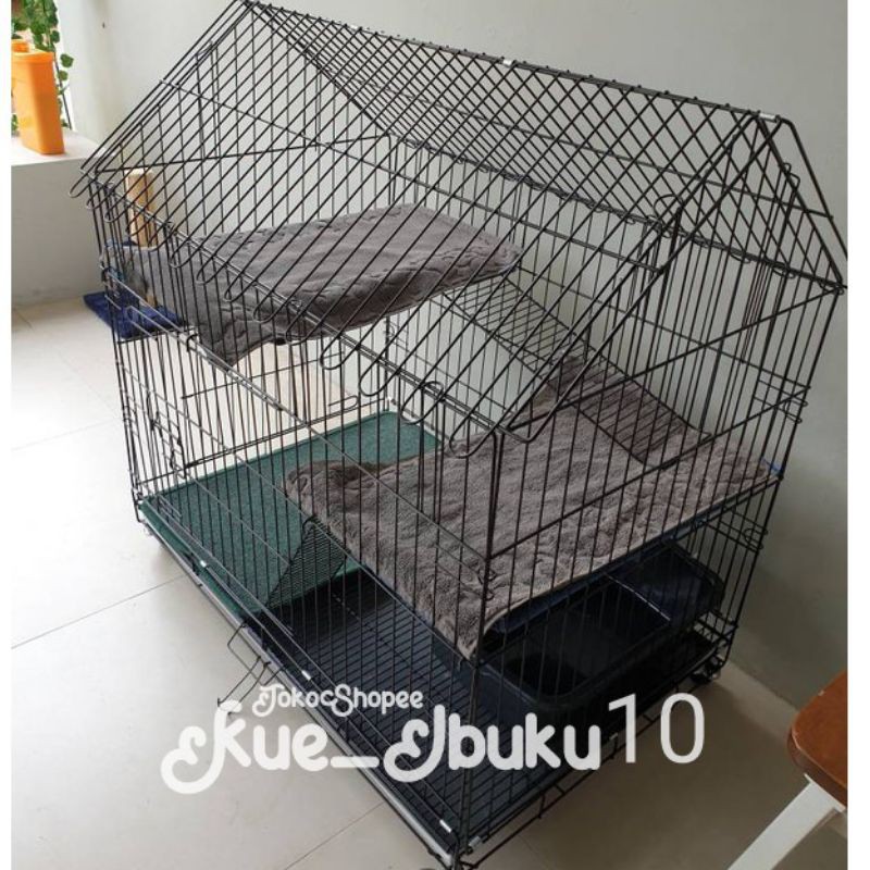 Kandang Kucing 2 Tingkat Atap Rumah Musang Hamster Kelinci Tupai Bajing Iguana Garangan Anjing Hewan Peliharaan Sangkar