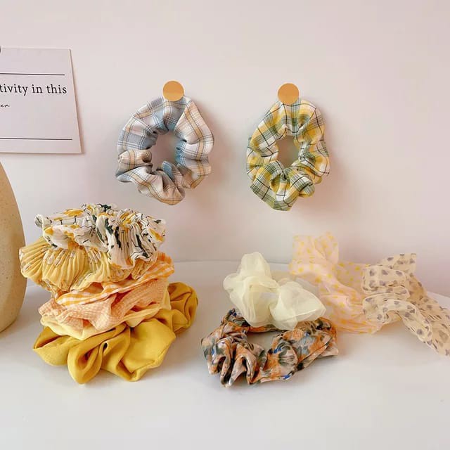 （ 27AN.ID ) COD 3Pcs/Set Ikat Rambut H159 Scrunchies Ponytail Elastis Bhn Sifon Motif BungaDaisy-4