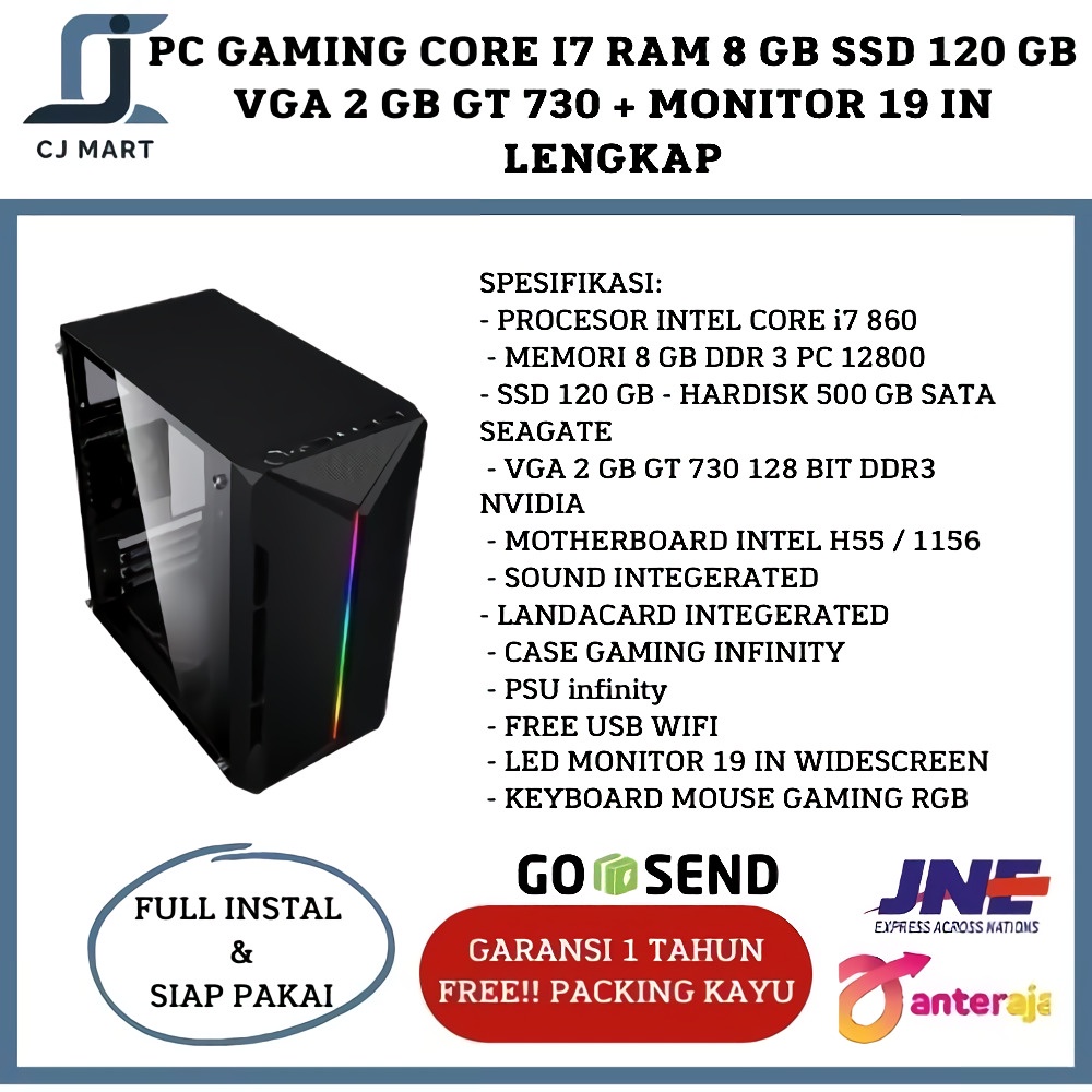 PC GAMING CORE I7 RAM 8 GB SSD 120 GB VGA 2 GB GT 730 + MONITOR 19 IN LENGKAP