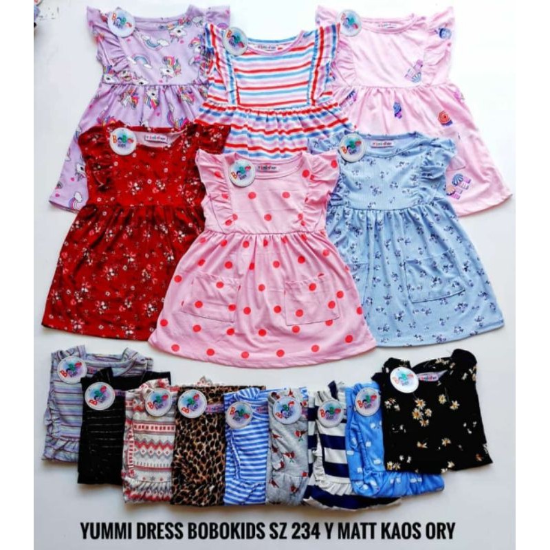 Dress Bobo Kids 1-4 Tahun/ Dress Bahan Kaos/ Dress Anak/ Dress Anak Cewe/ Dress Motif Anak