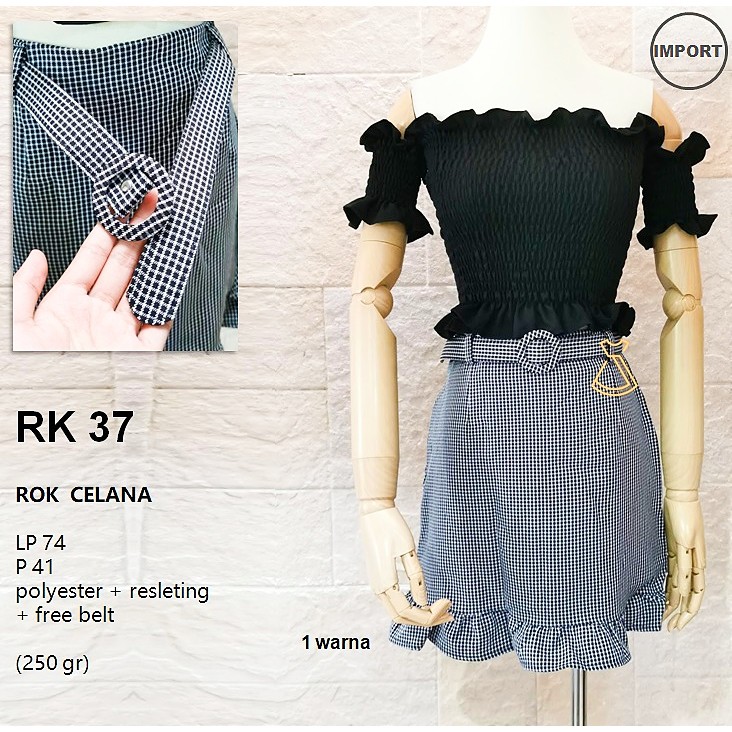 RK37 - ROK CASUAL MIDI FLARE KOTAK-KOTAK ULZZANG FASHION IMPORT MURAH