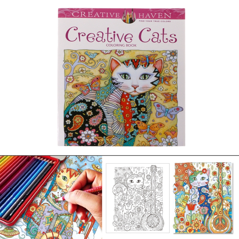 Com 24 Pages Creative Cat Coloring Book Kill Time Painting Drawing Book For Children Shopee Indonesia