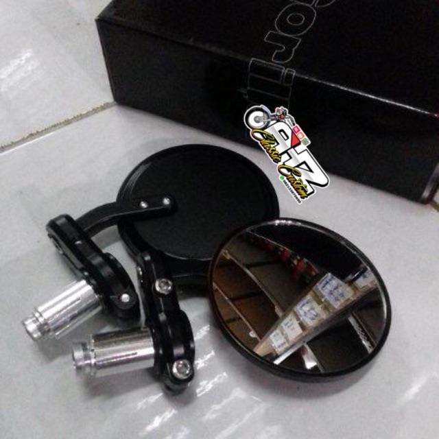 Spion bar end jalu tekno bulat tekuk import gorilla kaca cembung bagus universal supermoto