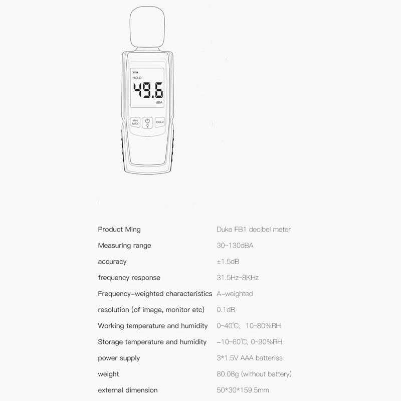 DUKA Alat Ukur Suara Noise Detector Sound Level Decibel Meter - FB1