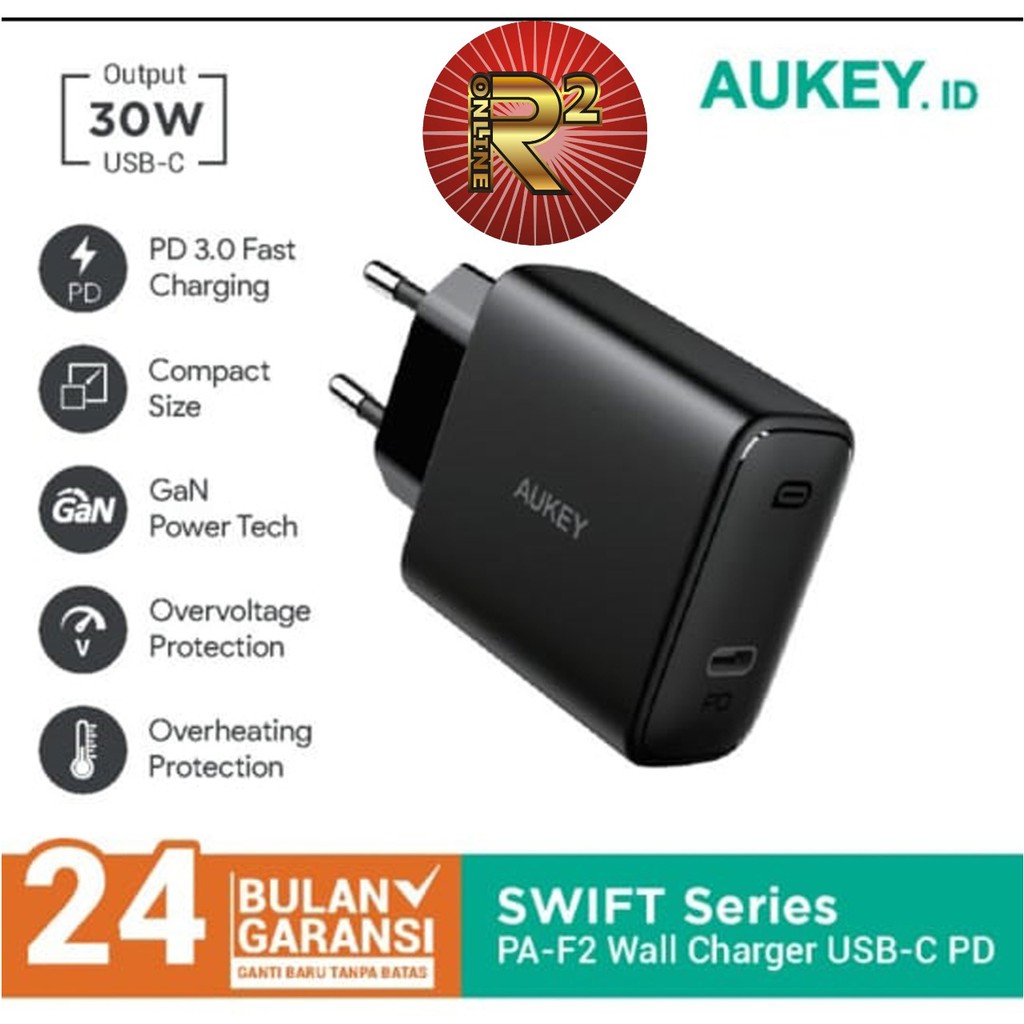 Aukey Charger PA-F2 Swift Series 30W PD Charger Original Garansi Resmi Aukey